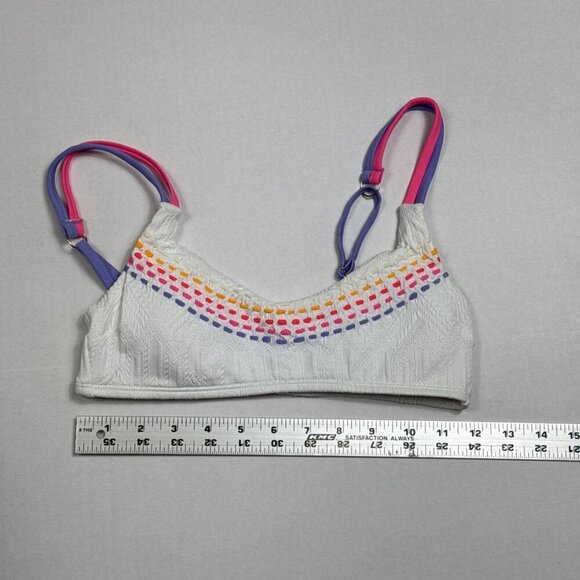 Hula Honey Juniors S Textured Bikini Swim Top White Multi NWT - Picture 4 of 16